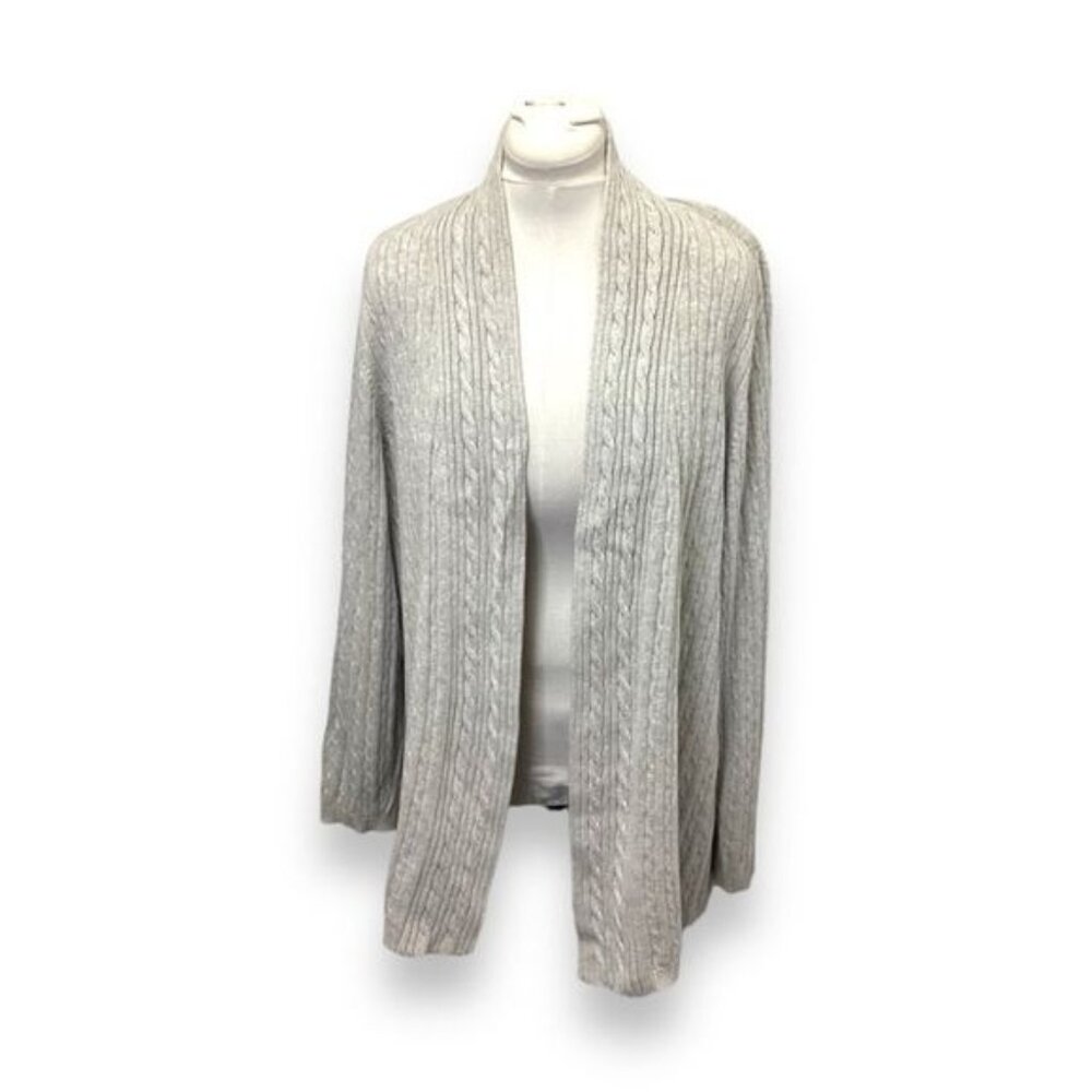 Kim Rogers Curvy Women’s Open Front Cable Knit Cotton Cardigan, Gray, size 2X